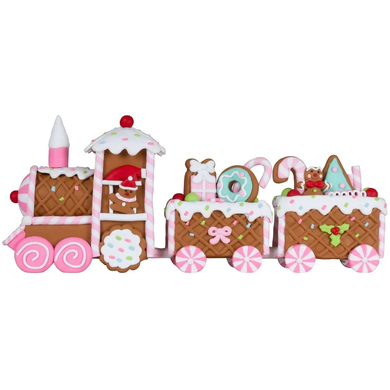 Rosa Lebkuchenzug 33cm – verspielte Weihnachtsdeko mit 2 Wagen
