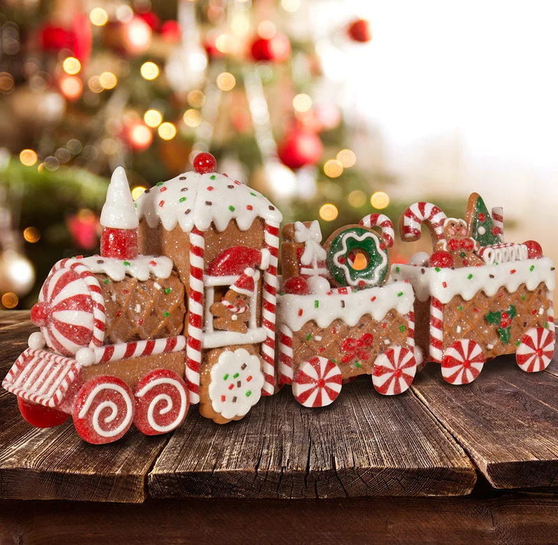 Festlicher Lebkuchen-Weihnachtsexpress mit Verzierungen 33cm