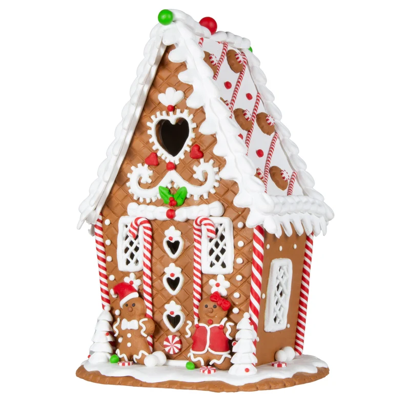 Festlich verziertes LED-Lebkuchenhaus mit Lebkuchenfiguren 23cm
