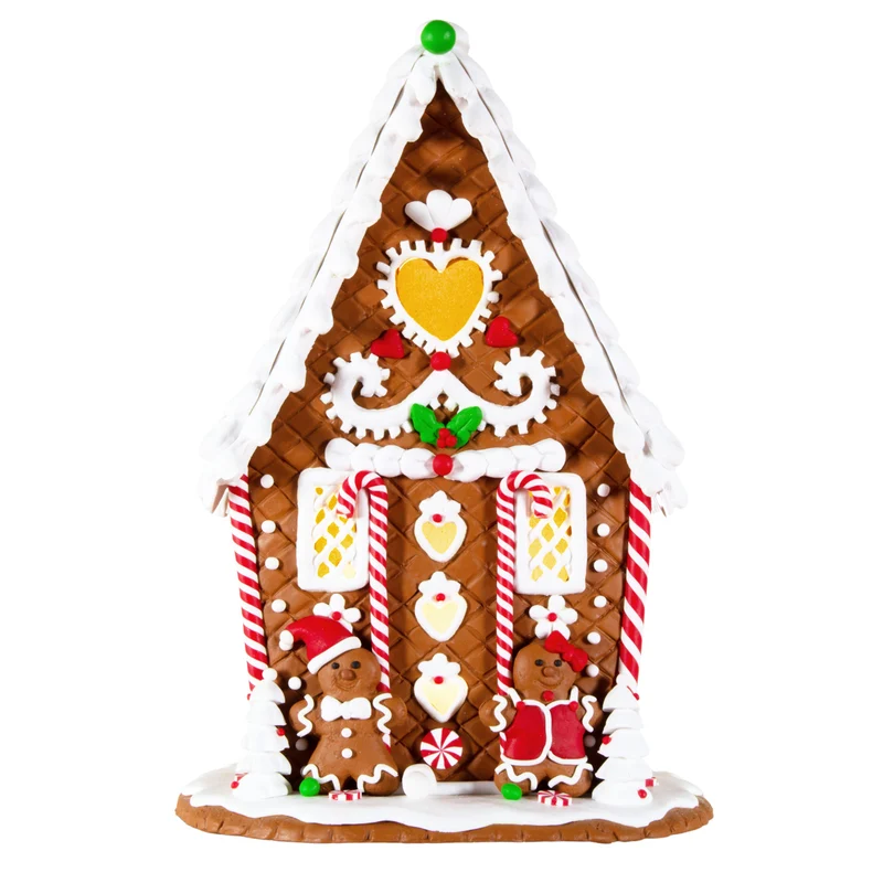 Festlich verziertes LED-Lebkuchenhaus mit Lebkuchenfiguren 23cm