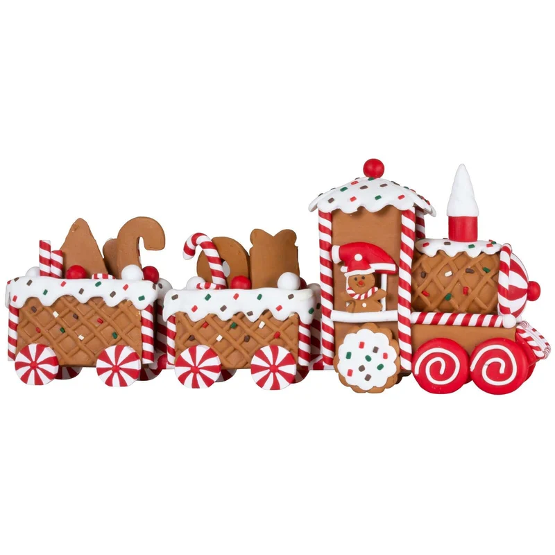 Festlicher Lebkuchenzug mit süßen Weihnachtsdetails und 2 Waggons 33cm