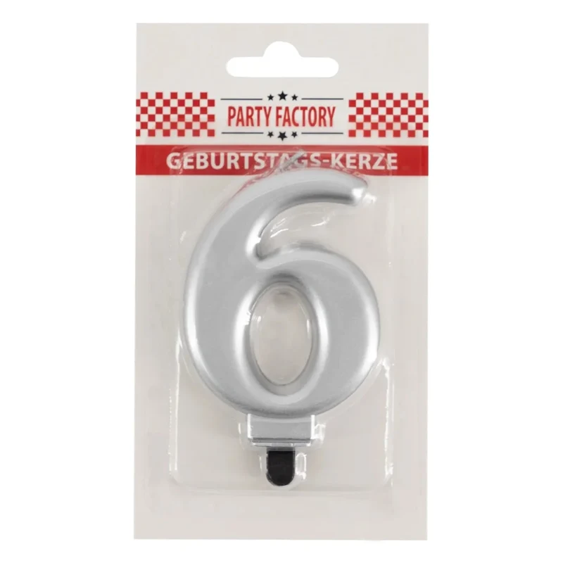 6-Jahres-Kerze, silbermetallic, 7 cm