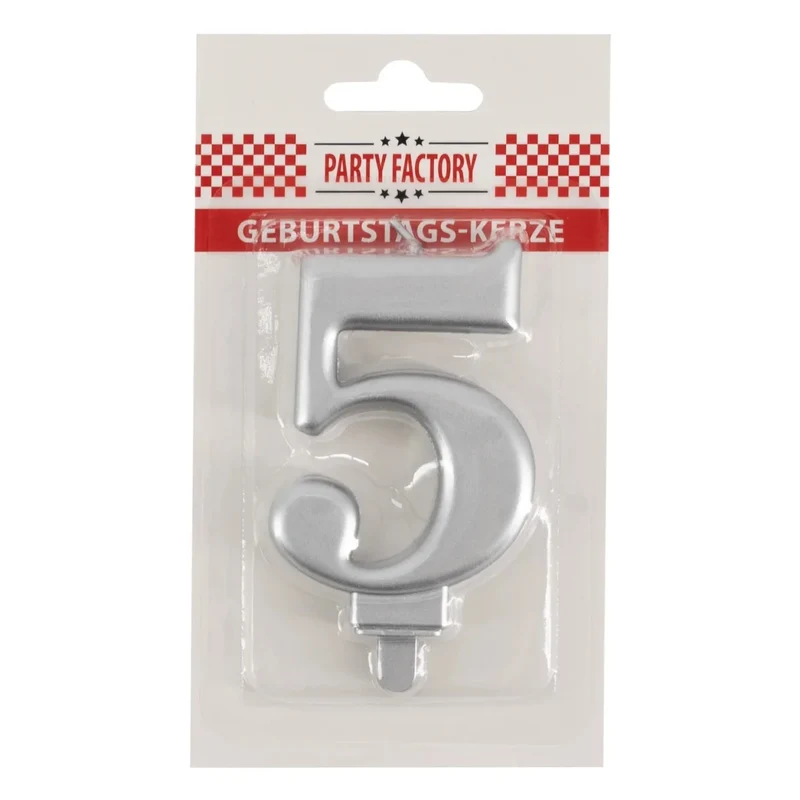 5-Jahres-Kerze, silbermetallic, 7 cm