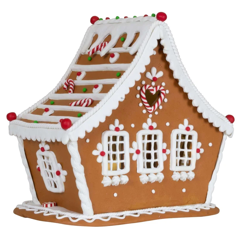 Beleuchtetes Lebkuchenhaus 21 cm mit LED-Licht und weißen Verzierungen