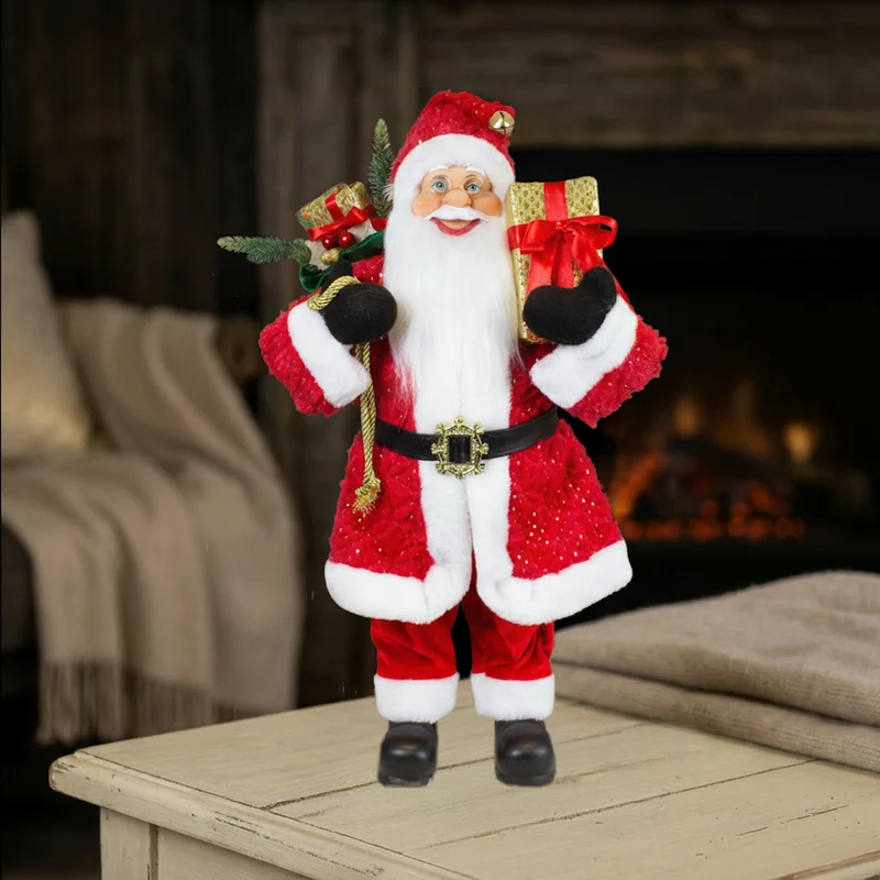 Weihnachtsmann Figur 60 cm – Santa mit langem Mantel in Rot & Gold