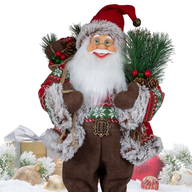 Weihnachtsmann 60 cm mit Tannenzweigen Zapfen und Wintermantel
