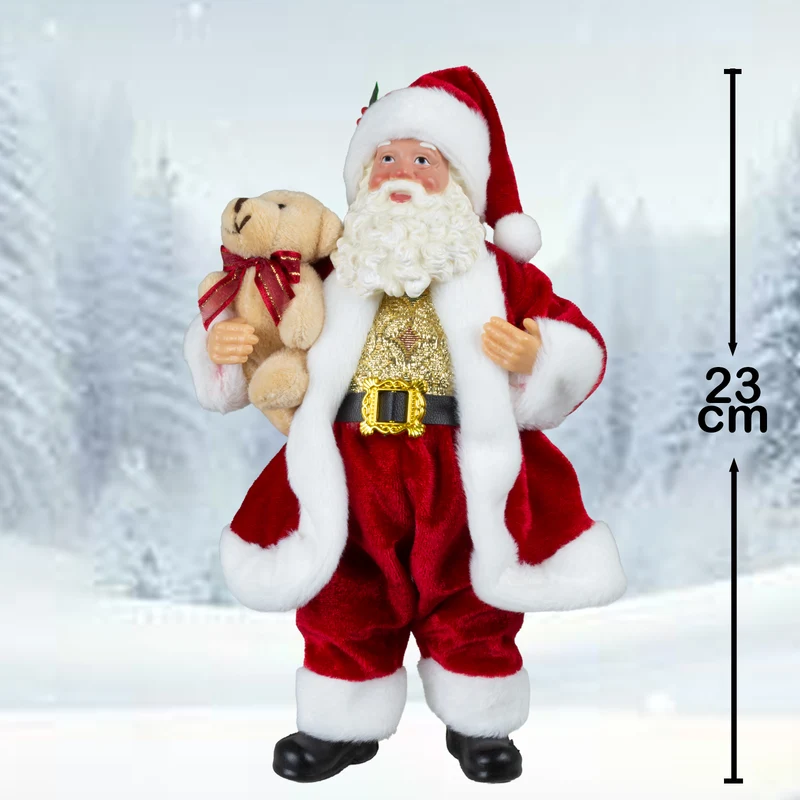 Weihnachtsmann Figur 23 cm Santa Claus stehend mit Teddybär