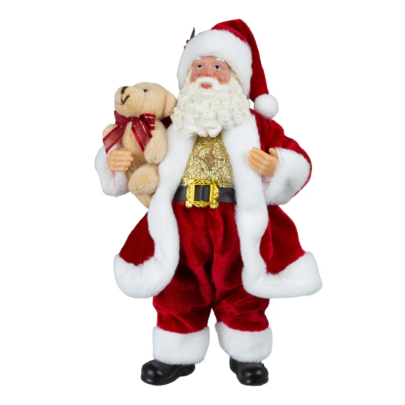 Weihnachtsmann Figur 23 cm Santa Claus stehend mit Teddybär