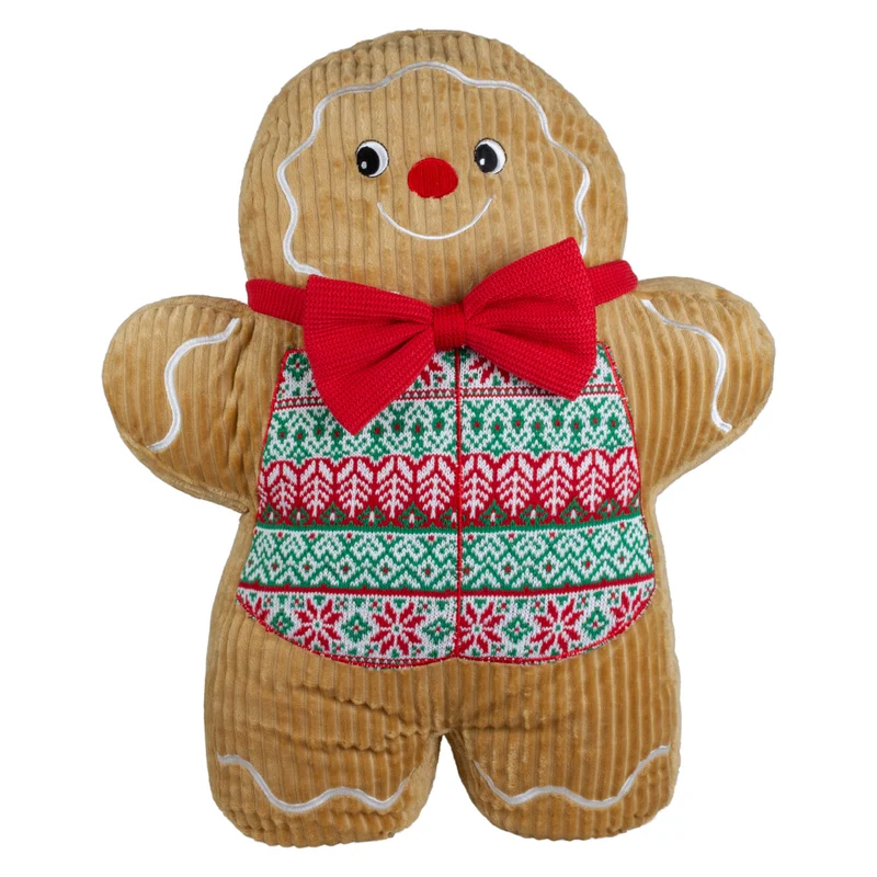 Lebkuchenmann Kissen 50cm mit Weihnachts-Pullover & roter Fliege