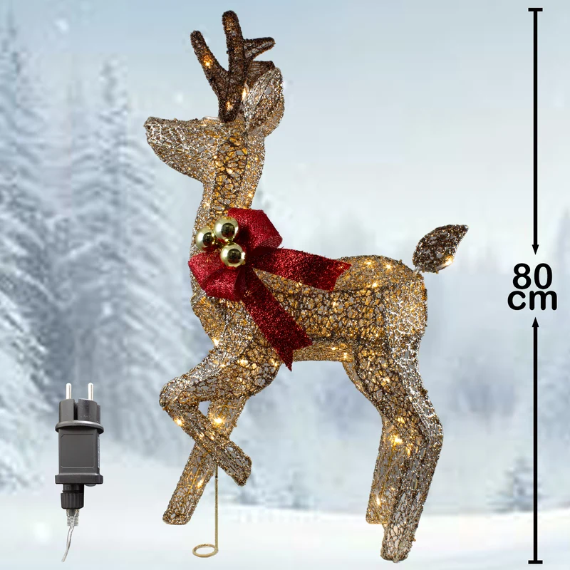 LED Rentier Farbe gold - Größe 80cm - Weihnachtsdeko