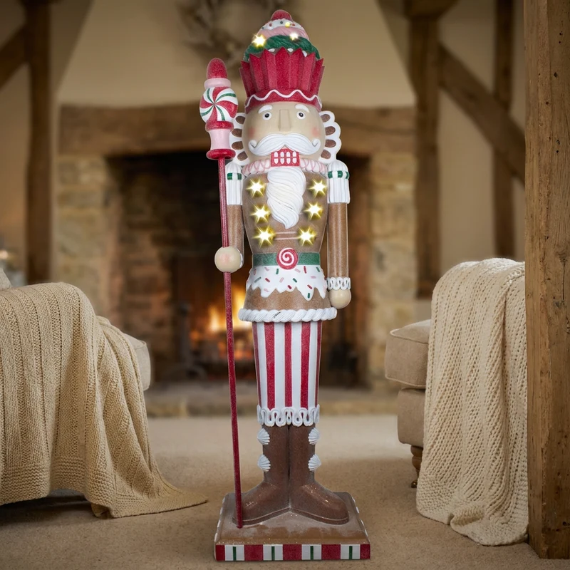 XXL Nussknacker Größe ca.155cm mit LED-Licht / Candy Christmas in braun-rot-grün