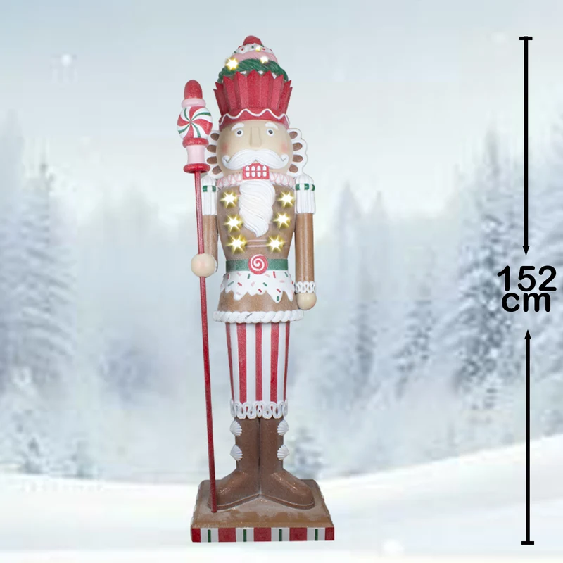 XXL Nussknacker Größe ca.155cm mit LED-Licht / Candy Christmas in braun-rot-grün