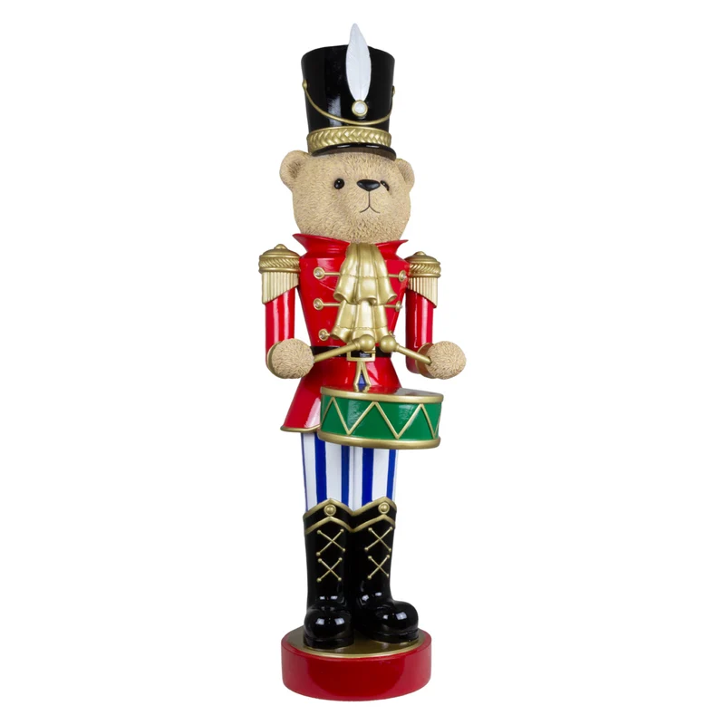 Bär mit Nussknacker-Uniform und Trommel Größe ca.92cm / Farben schwarz-rot-gold-grün
