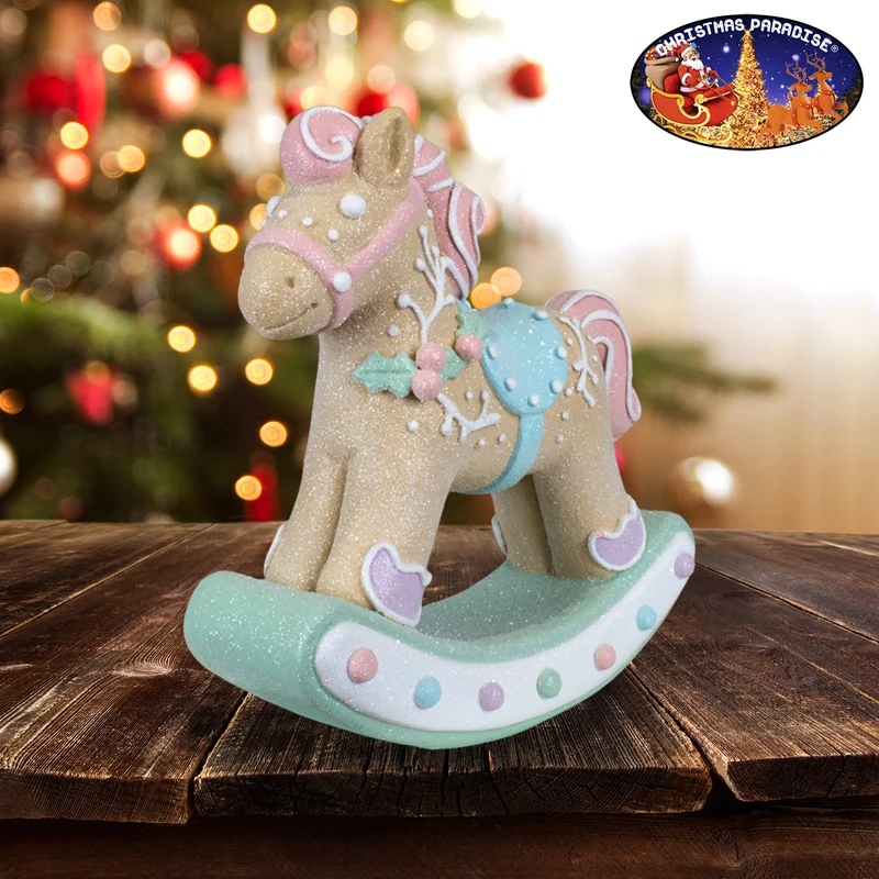 Tischdeko Schaukelpferd Lebkuchen Größe 22cm Dekofigur braun-pink-blau