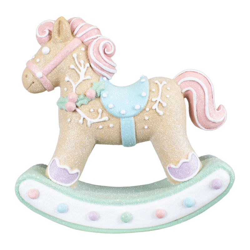 Tischdeko Schaukelpferd Lebkuchen Größe 22cm Dekofigur braun-pink-blau