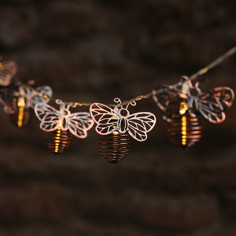 Bienen-Solar-Lichterkette mit 10 warmweißen LEDs aus Metall
