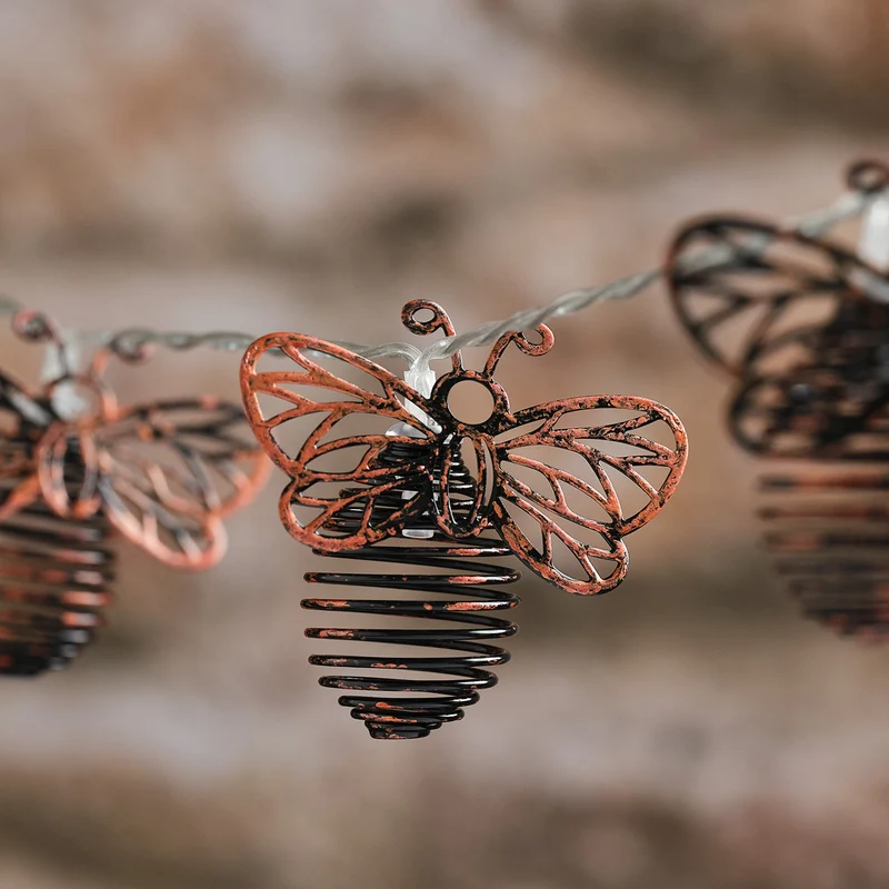 Bienen-Solar-Lichterkette mit 10 warmweißen LEDs aus Metall