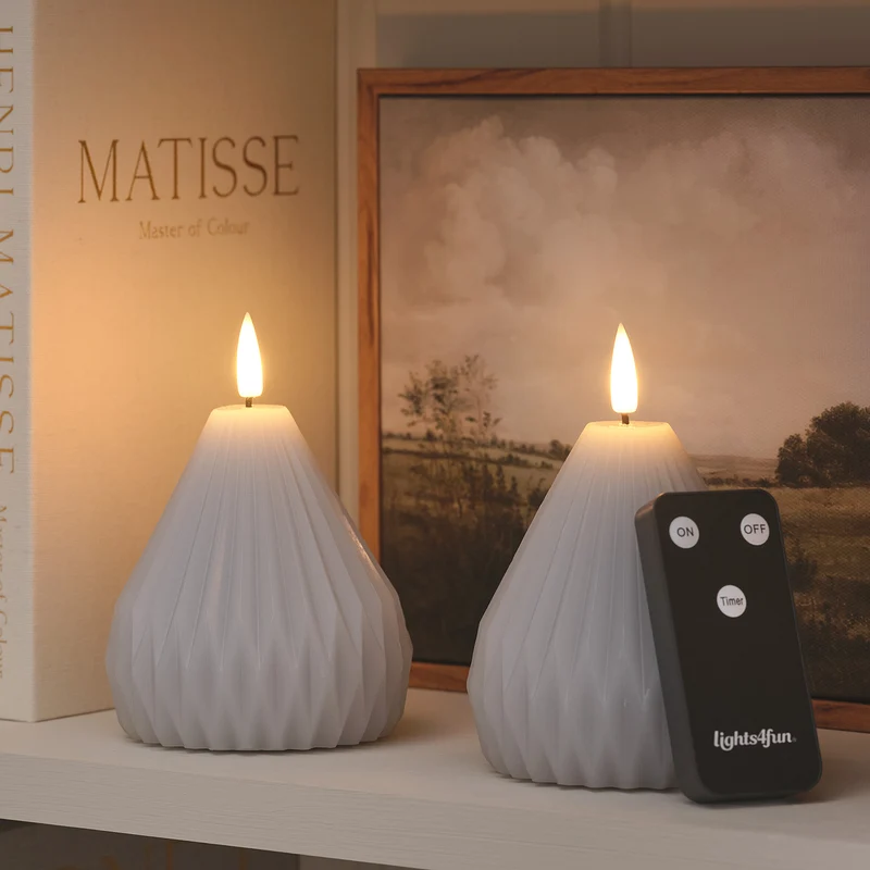 2er Set TruGlow® LED-Echtwachskerzen mit Fernbedienung im Birnen-Design in Hellgrau