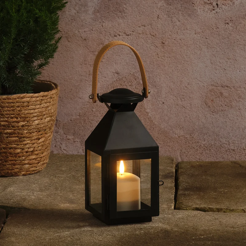 Kleine "Brixham" TruGlow® LED-Laterne mit Griff in Lederoptik