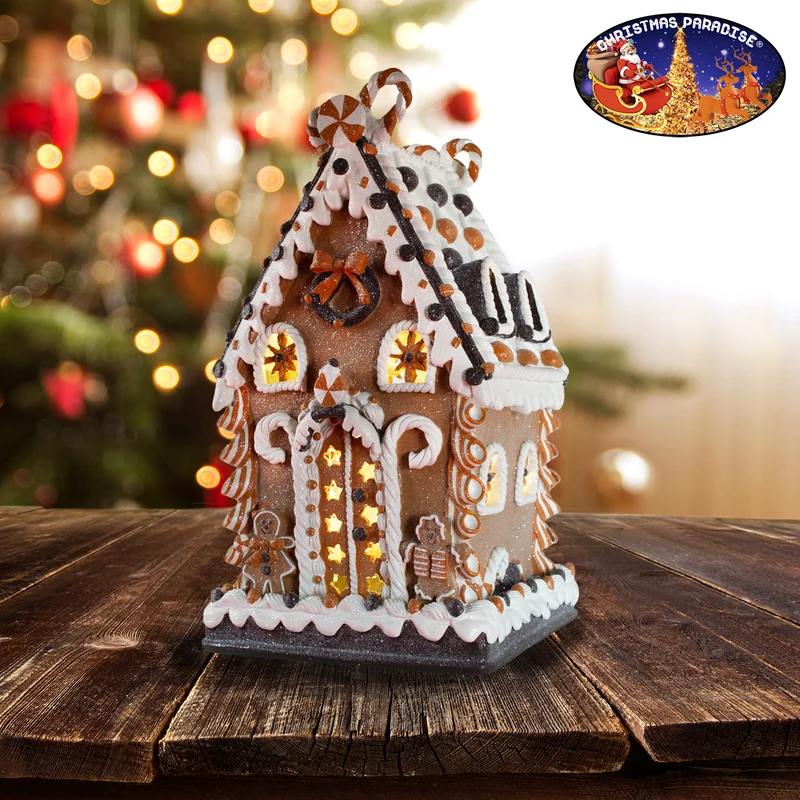 LED Lebkuchenhaus 38cm braun und weiß