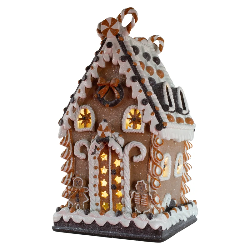 LED Lebkuchenhaus 38cm braun und weiß