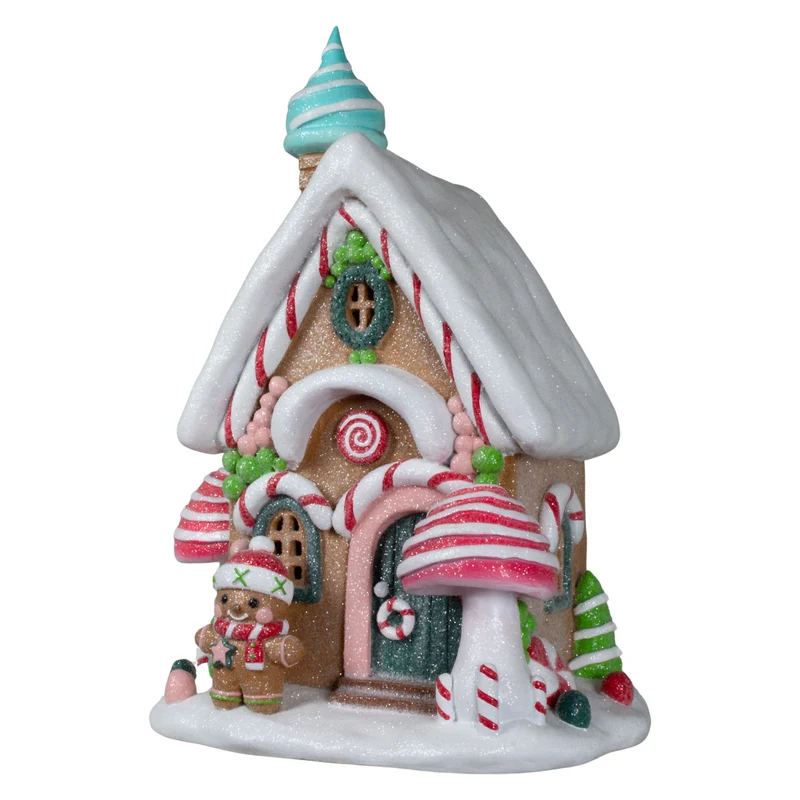 LED Lebkuchenhaus 30cm braun-weiß-rosa