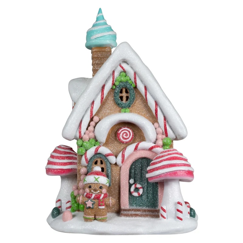 LED Lebkuchenhaus 30cm braun-weiß-rosa