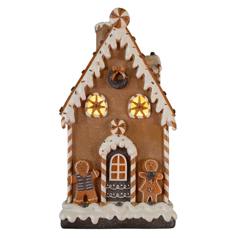 LED Lebkuchenhaus 51cm braun und weiß