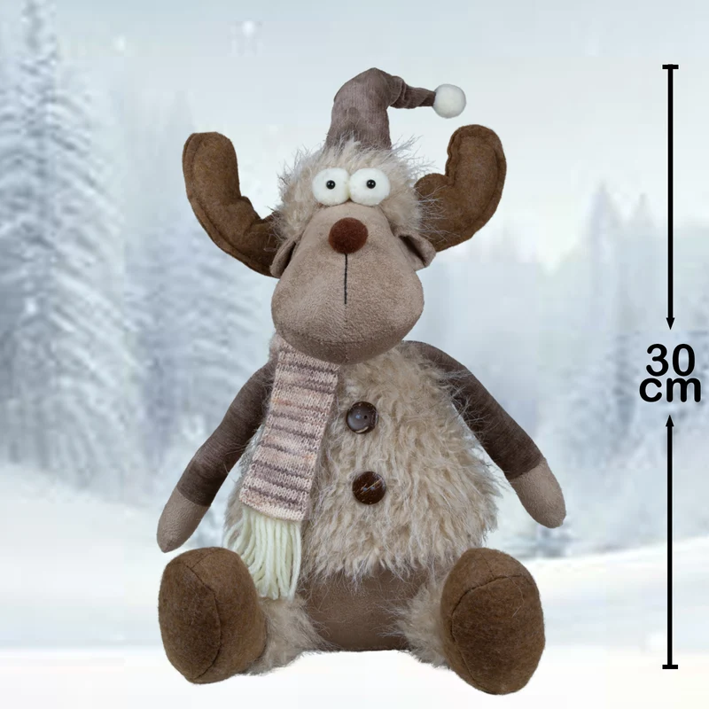 Dekofigur mit flauschiger Jacke und Mütze braun