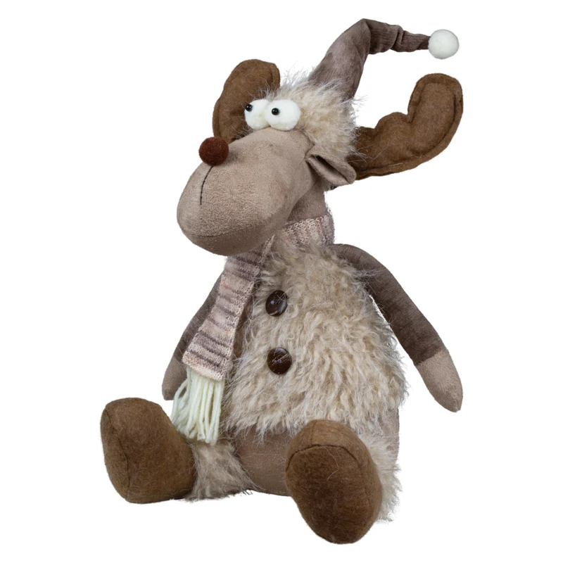 Dekofigur mit flauschiger Jacke und Mütze braun