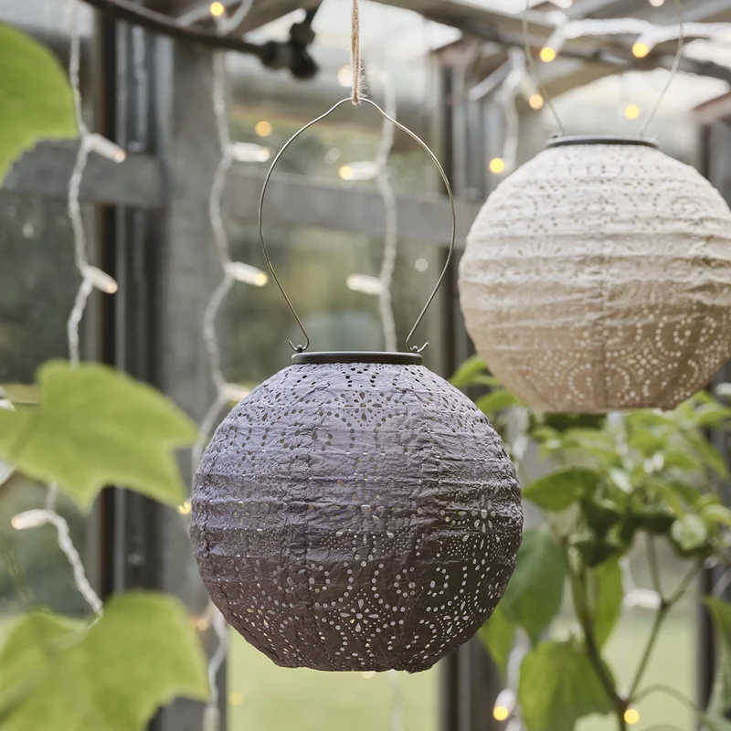 3er Set Scandi Tyvek Solar-Lampions in Flieder, Blau & Cremeweiß