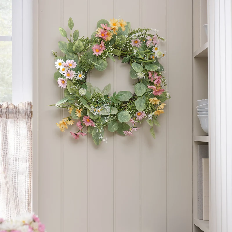 Beleuchteter 40cm LED‑Frühlingskranz mit Gänseblümchen & Timer