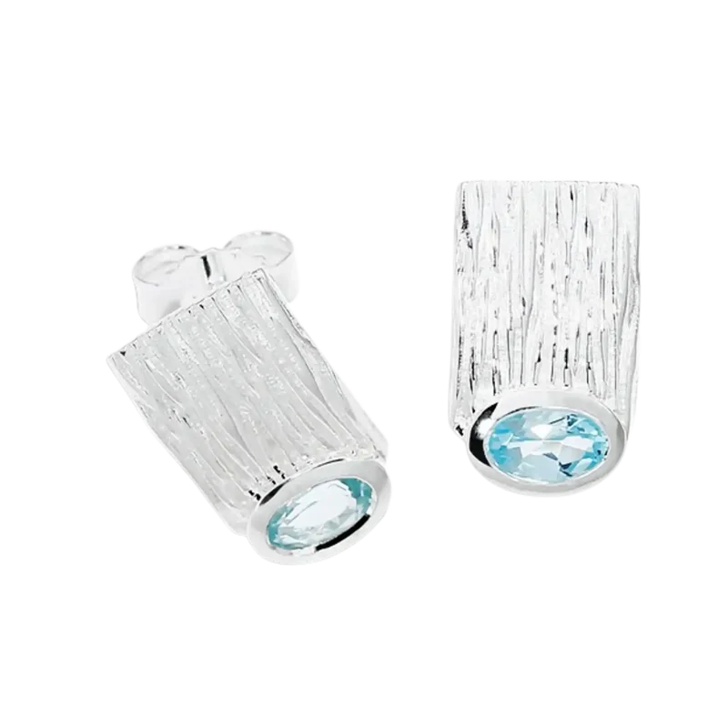 Silberschmuck Ohrstecker Crease mit Topas