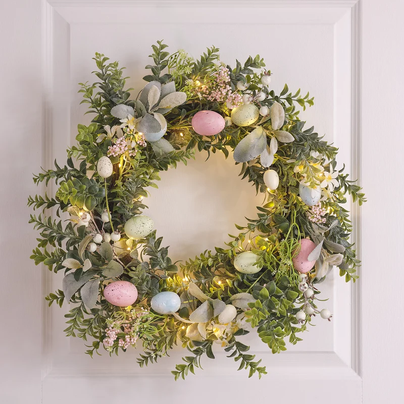 50cm Osterkranz Ostereier mit LED-Mikro-Lichterkette & Timer