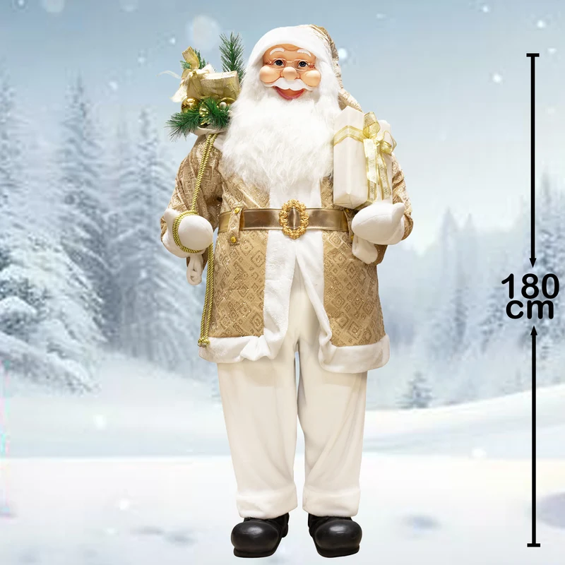 XXL Weihnachtsmann Lebensgröße ca.180cm Santa weiß & gold mit langem Bart