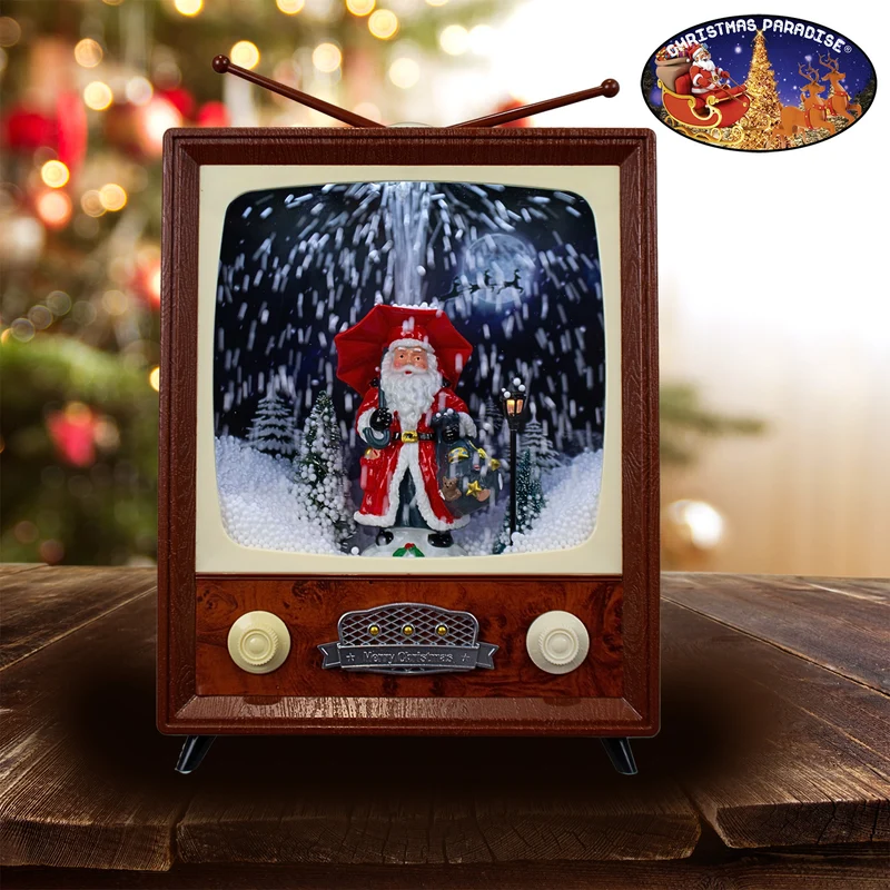 LED Schneelaterne Weihnachtsmann TV 30cm mit Musik, Licht und Schneewirbel