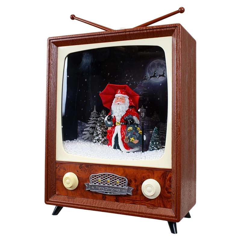 LED Schneelaterne Weihnachtsmann TV 30cm mit Musik, Licht und Schneewirbel