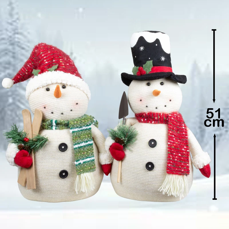 Dekofigur Schneemann 51cm (70cm), sitzend, 2 Stück