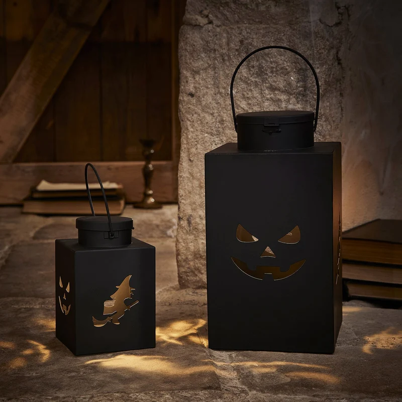 2er Set schwarze Halloween Laternen aus Metall