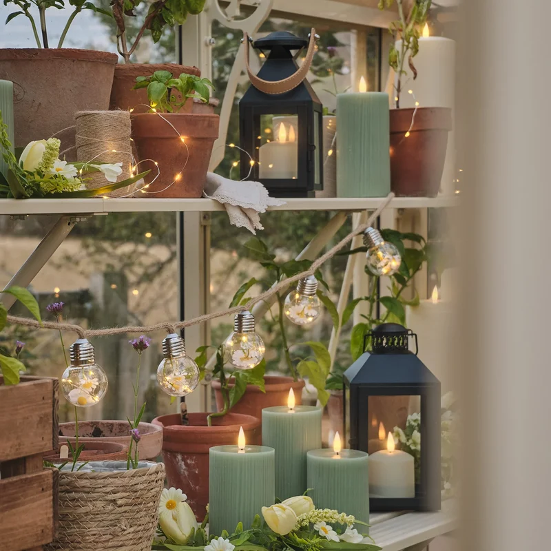 3er Set TruGlow® LED-Stumpenkerzen salbeigrün