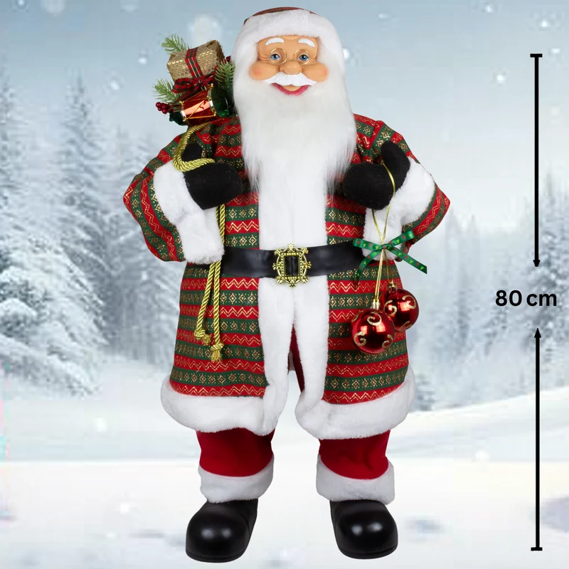 Weihnachtlicher Santa 80cm stehend mit Langem Mantel und Geschenken