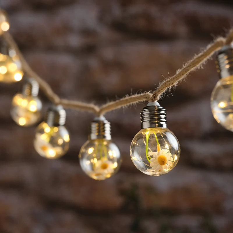 10er batteriebetriebene LED-Lichterkette mit Blumen in warmweißen Glühbirnen