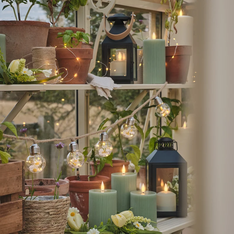 10er batteriebetriebene LED-Lichterkette mit Blumen in warmweißen Glühbirnen