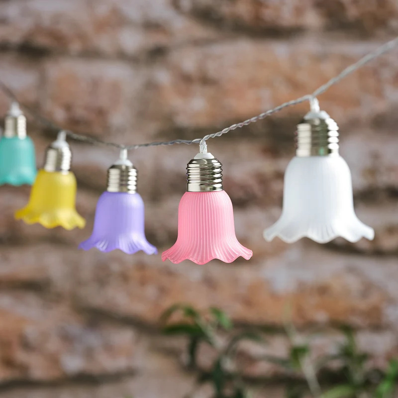 10er LED-Solar-Lichterkette pastellfarbene Blumen in Warmweiß