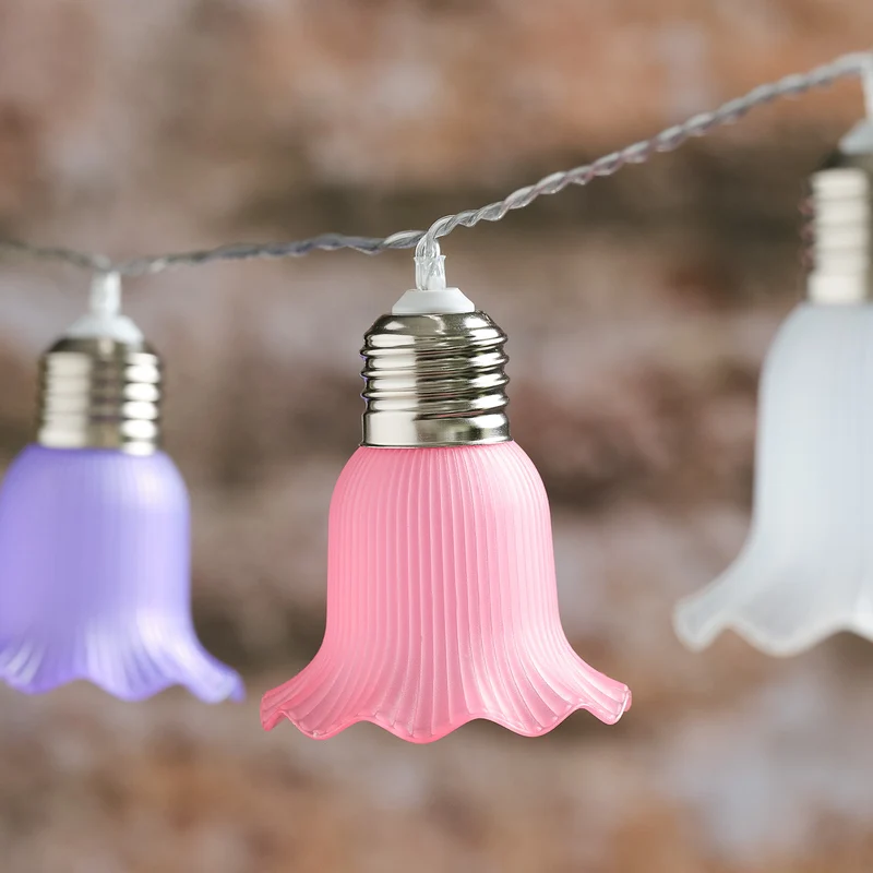 10er LED-Solar-Lichterkette pastellfarbene Blumen in Warmweiß
