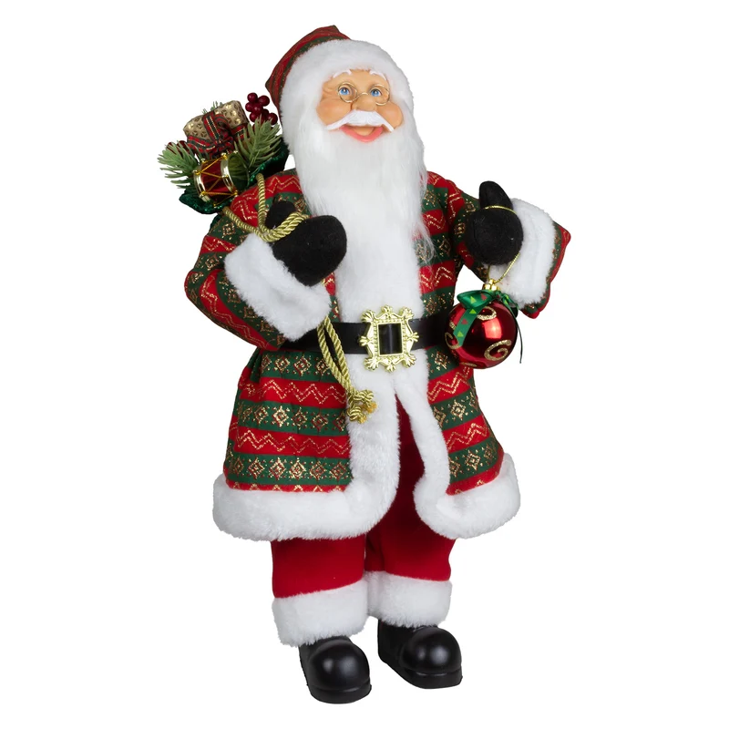 Weihnachtlicher Santa 45cm stehend mit Langem Mantel und Geschenken