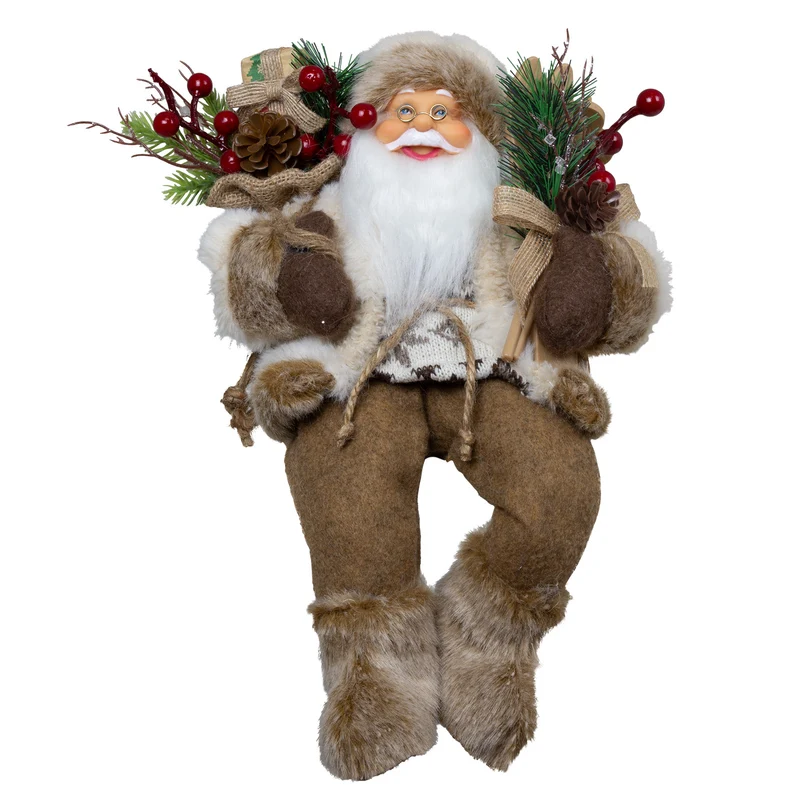 Weihnachtsmann 30 cm Kantenhocker Santa mit braunem langem Mantel