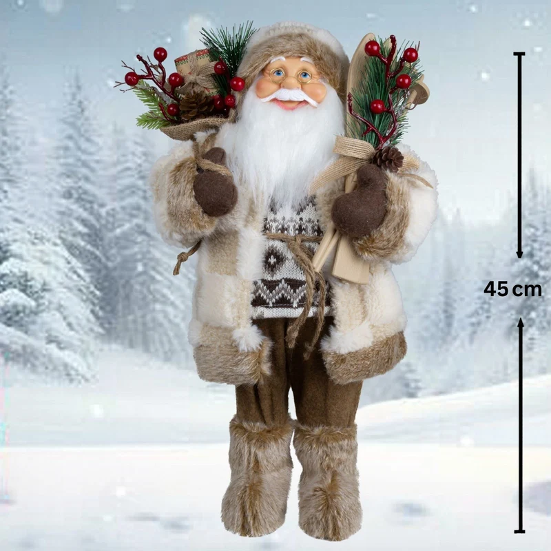 Weihnachtsmann 45 cm Santa mit braunem langem Mantel