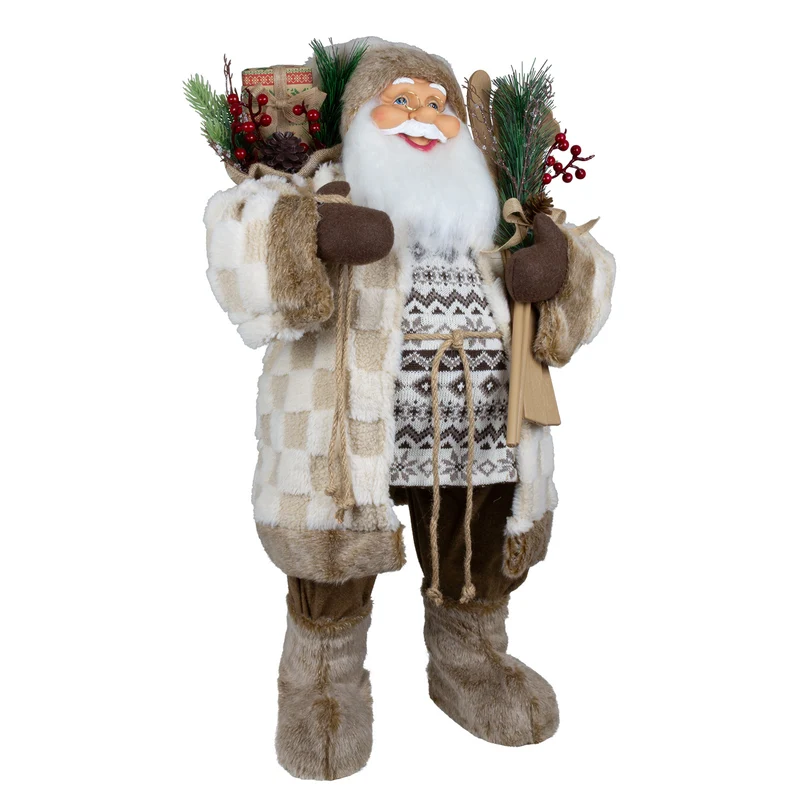 Weihnachtsmann 80 cm Santa mit braunem langem Mantel