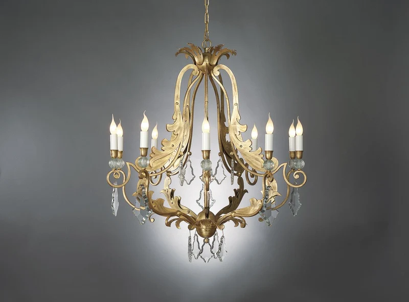 Casa Padrino Luxus Kronleuchter Gold Ø 100 x H. 100 cm - Handgefertigter Kronleuchter aus Schmiedeeisen mit Kristallbehang - Luxus Kollektion - Edel & Prunkvoll